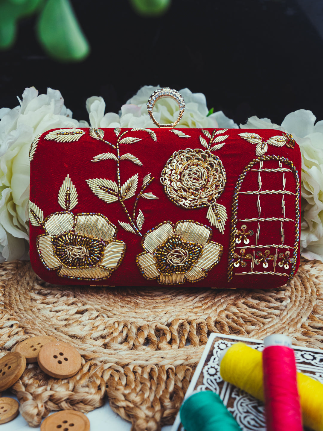 Nidhi_Rathi_Red_Gold-Toned_Embroidered_Box_Clutch