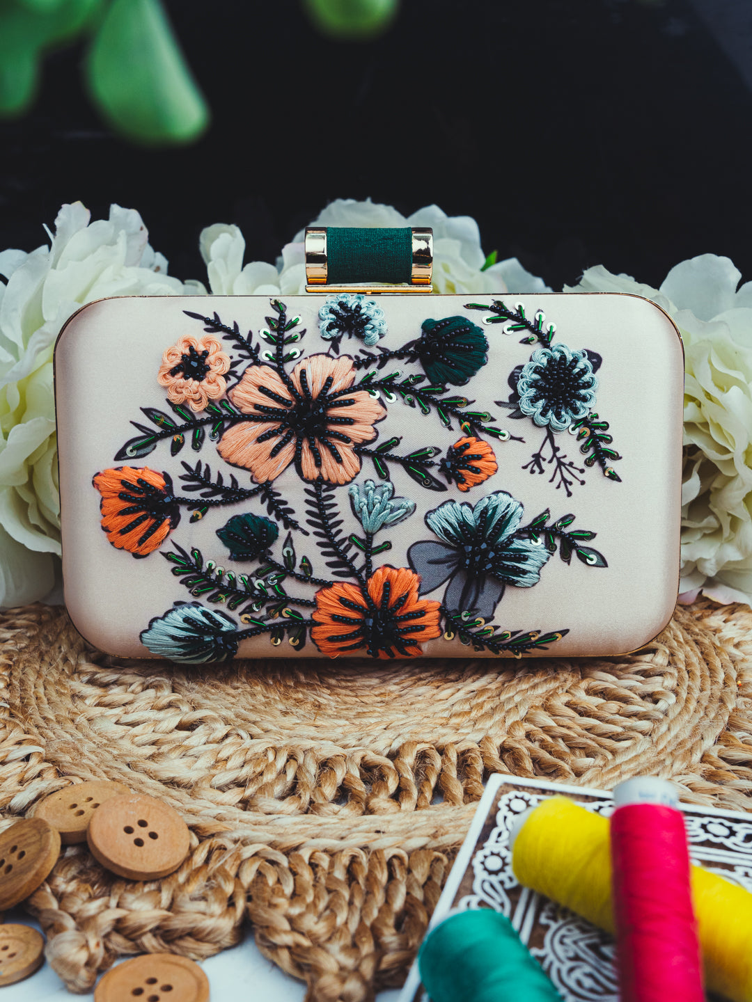 Cream-Coloured_&_Black_Embroidered_Box_Clutch_Nidhi_Rathi