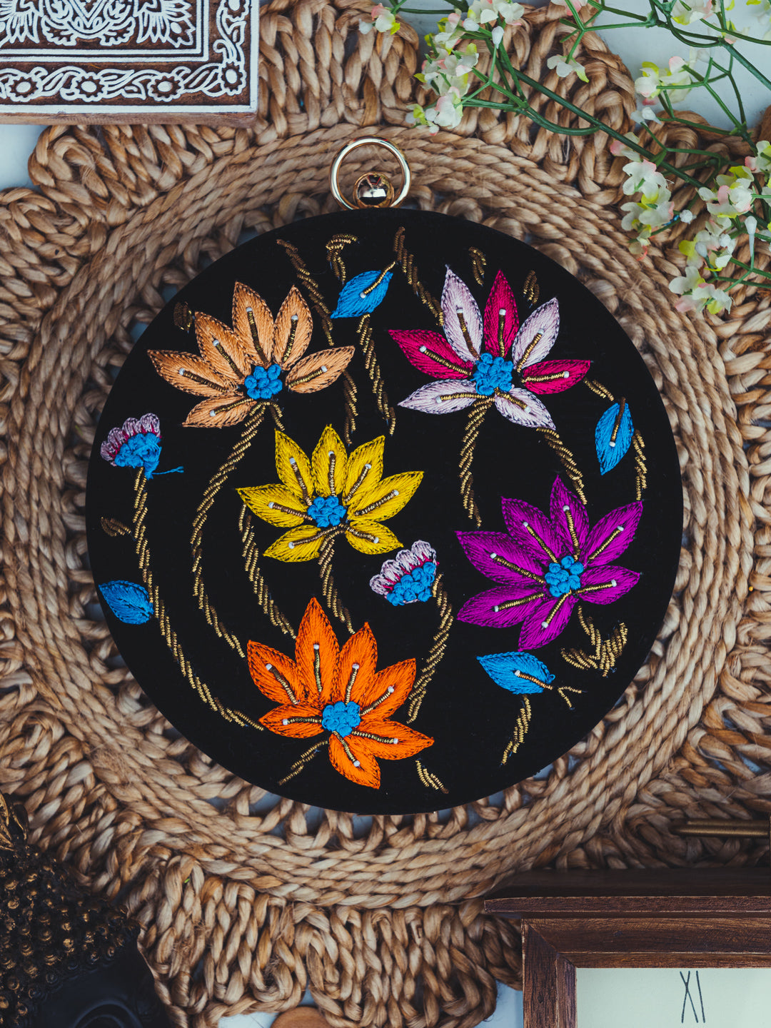 Nidhi_Rathi_Black_Pink_Embroidered_Embellished_Box_Clutch