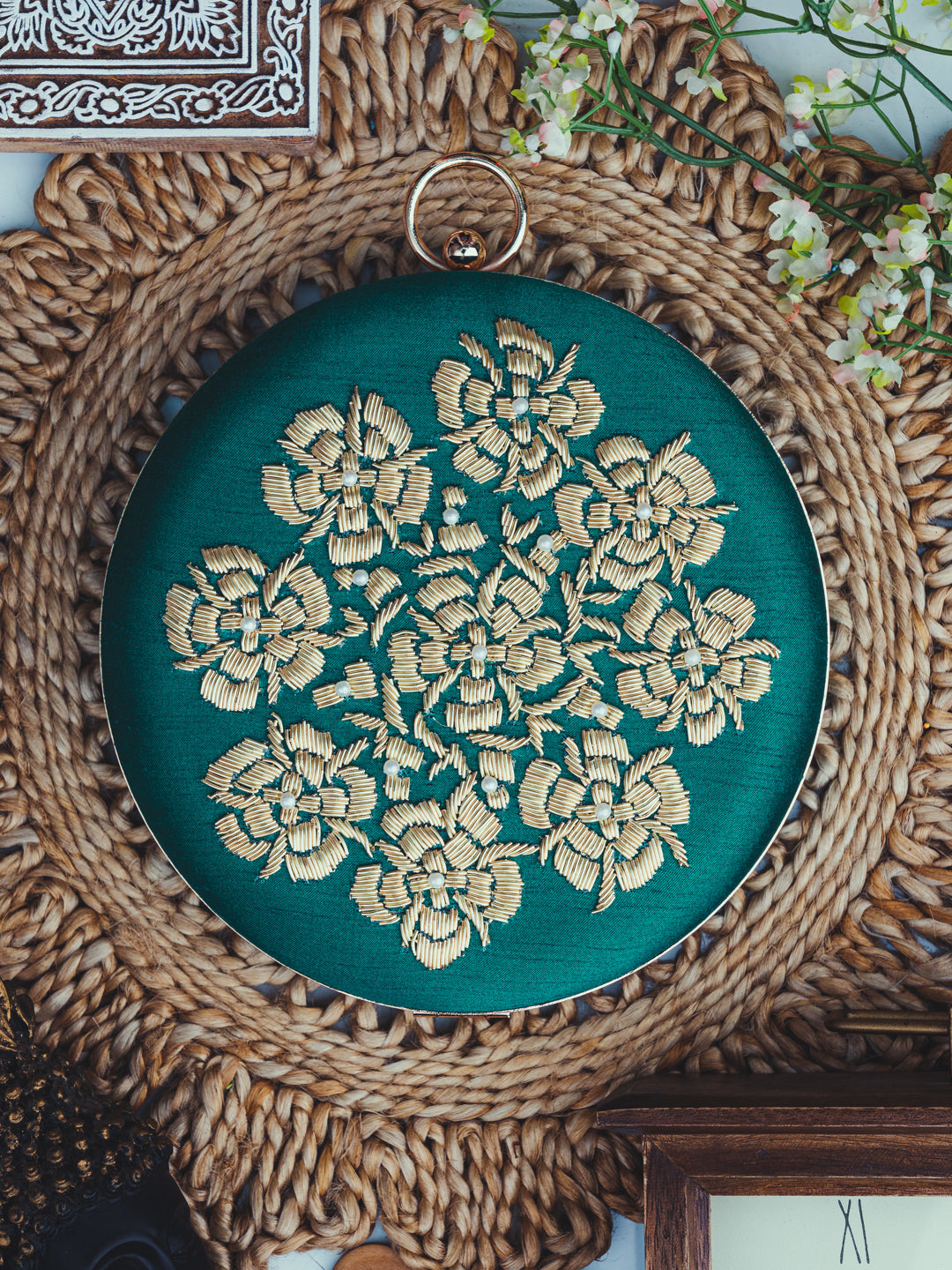 Nidhi_Rathi_Green_Gold-Toned_Embroidered_Box_Clutch