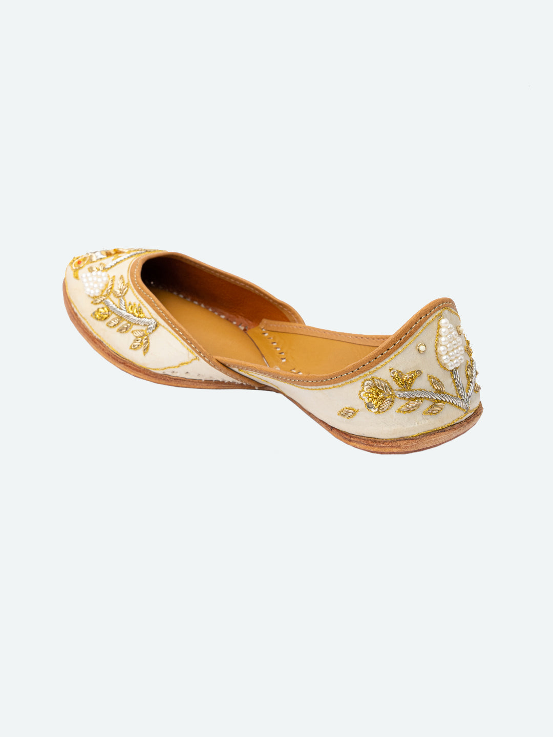 NR By Nidhi Rathi Women Cream-Coloured Embellished Leather Ethnic Mojaris Flats