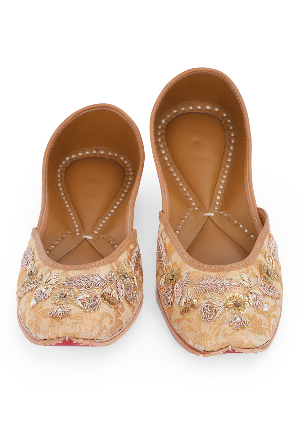NR By Nidhi Rathi Women Golden Brocade Leather Ethnic Mojaris Flats