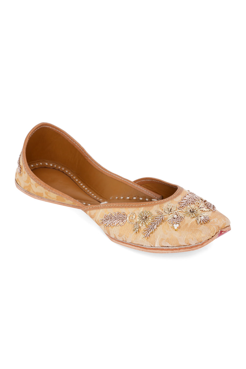 NR By Nidhi Rathi Women Golden Brocade Leather Ethnic Mojaris Flats