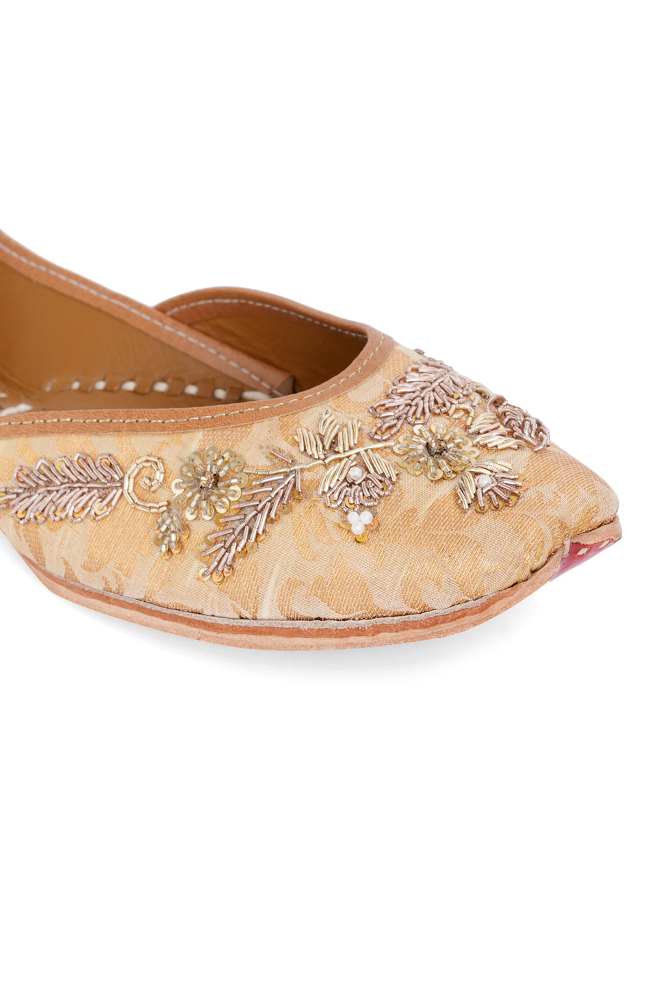 NR By Nidhi Rathi Women Golden Brocade Leather Ethnic Mojaris Flats