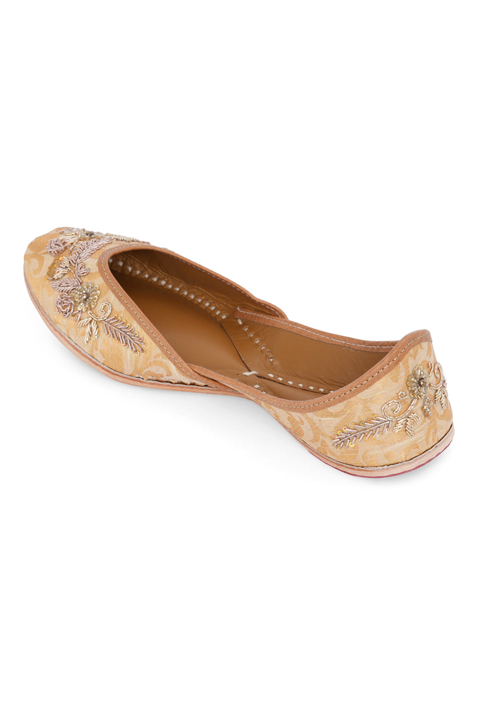 NR By Nidhi Rathi Women Golden Brocade Leather Ethnic Mojaris Flats