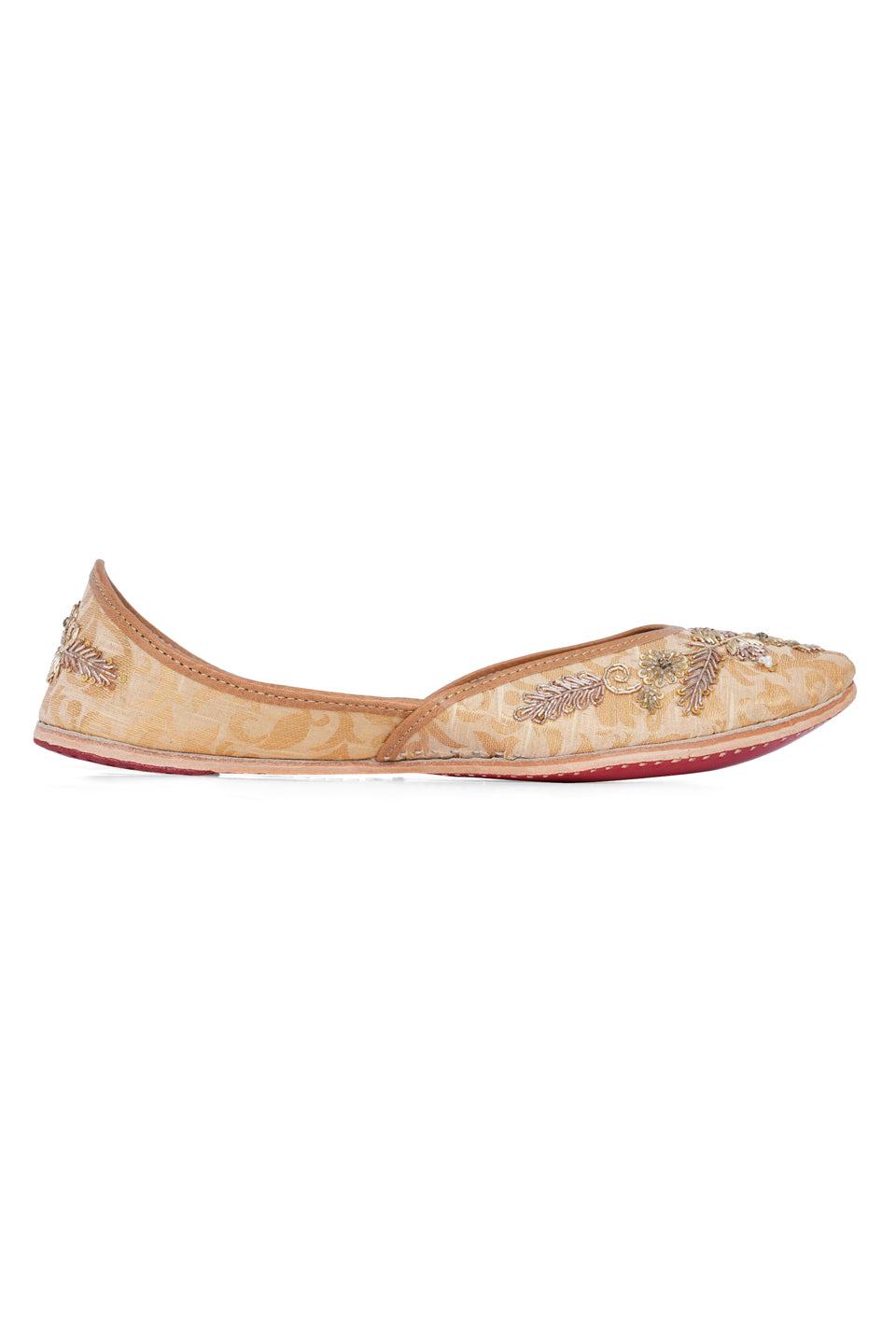 NR By Nidhi Rathi Women Golden Brocade Leather Ethnic Mojaris Flats