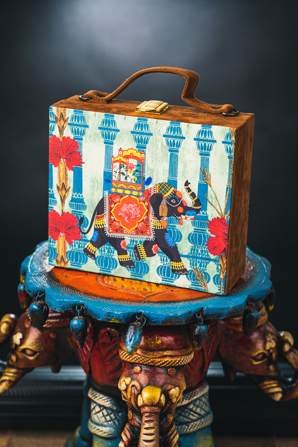 Nidhi_Rathi_Turquoise_Blue_Orange_Printed_Box_Clutch