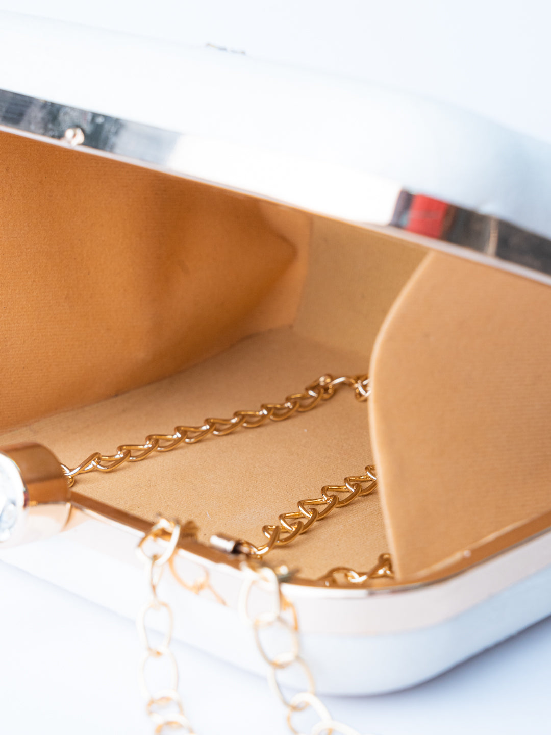 NR By Nidhi Rathi White Gold-Toned Embroidered Box Clutch