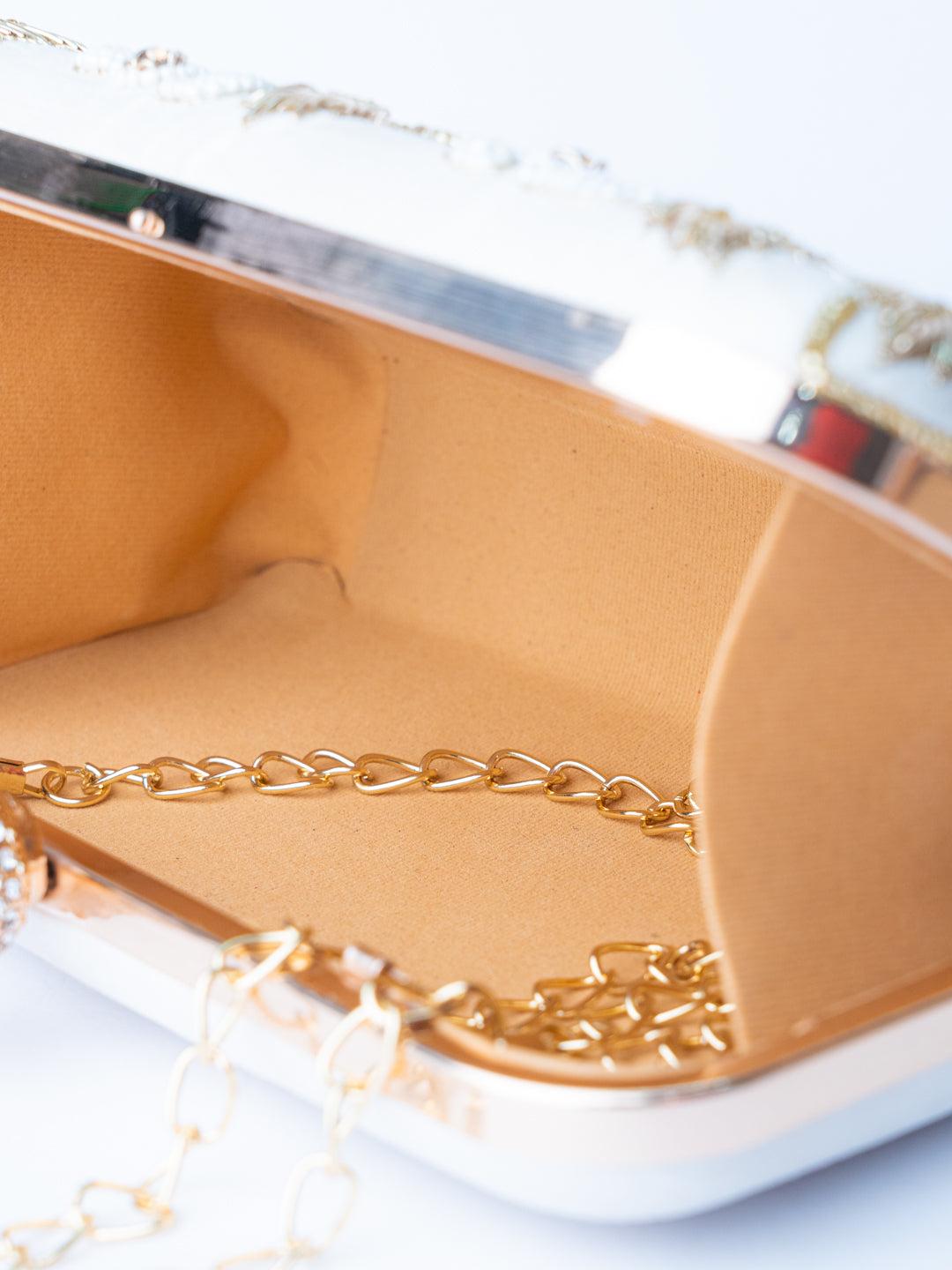 NR By Nidhi Rathi White Gold-Toned Embellished Box Clutch