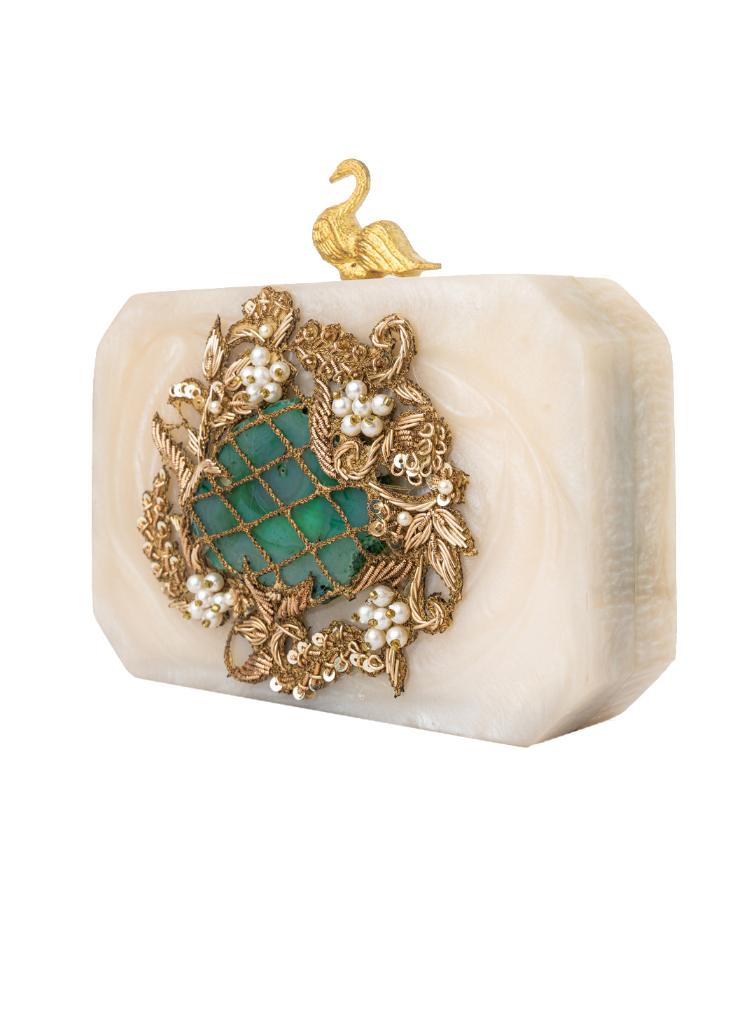 Women Embellished Metal Box Clutch