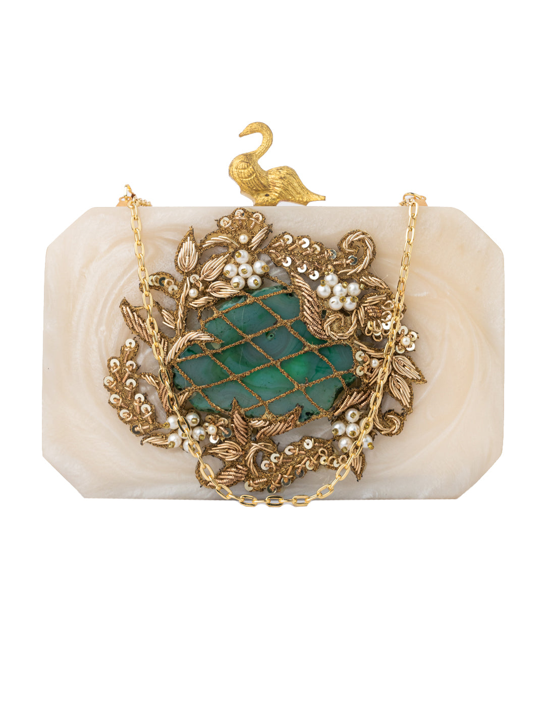 Women Embellished Metal Box Clutch