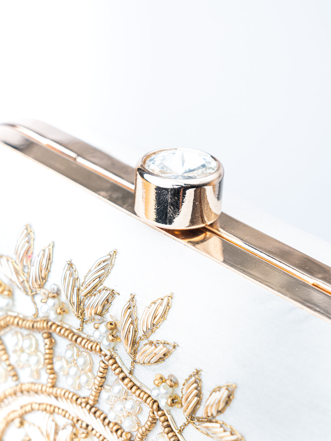 NR By Nidhi Rathi White Gold-Toned Embellished Box Clutch