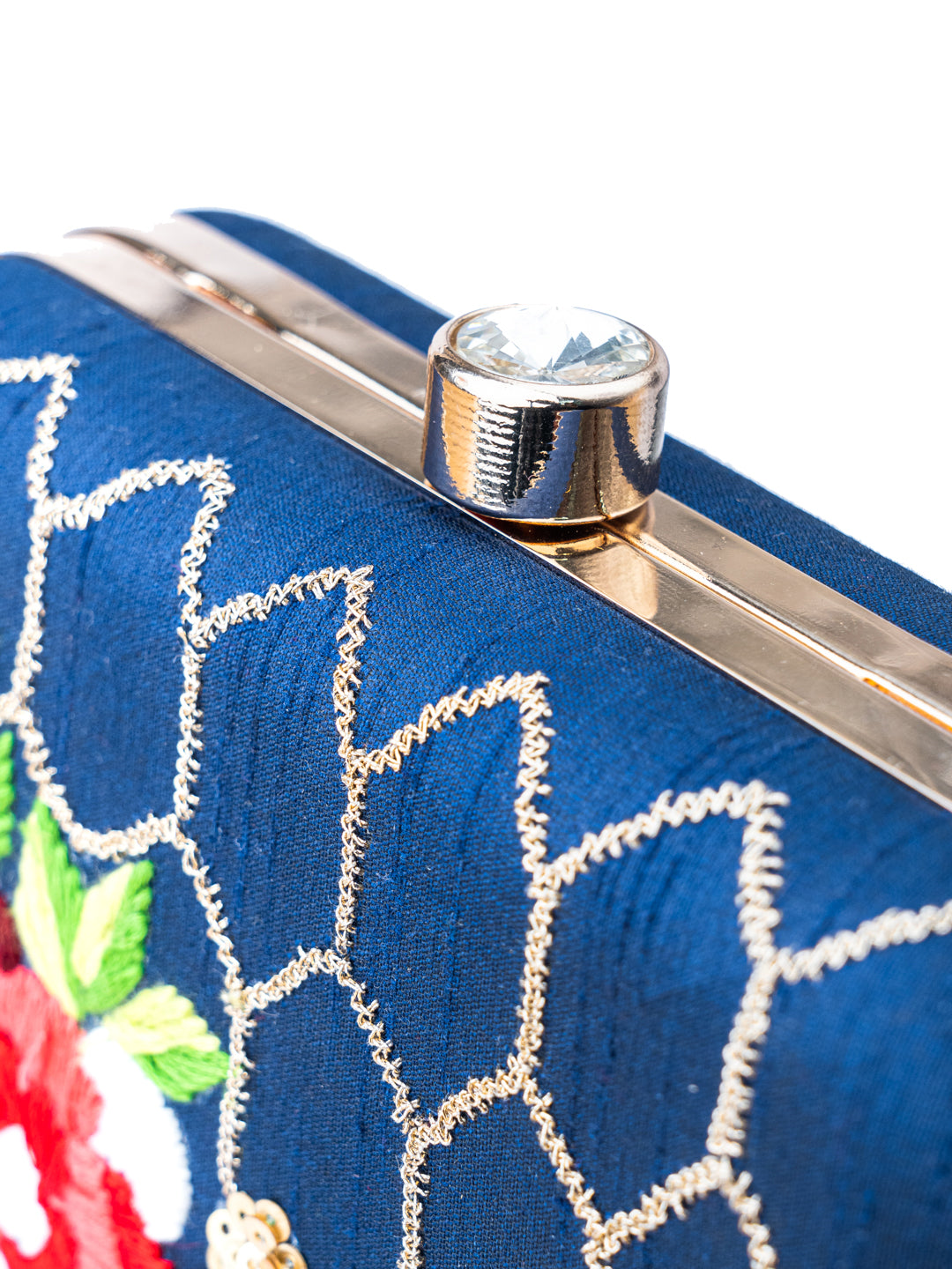 NR By Nidhi Rathi Navy Blue Green Embellished Box Clutch
