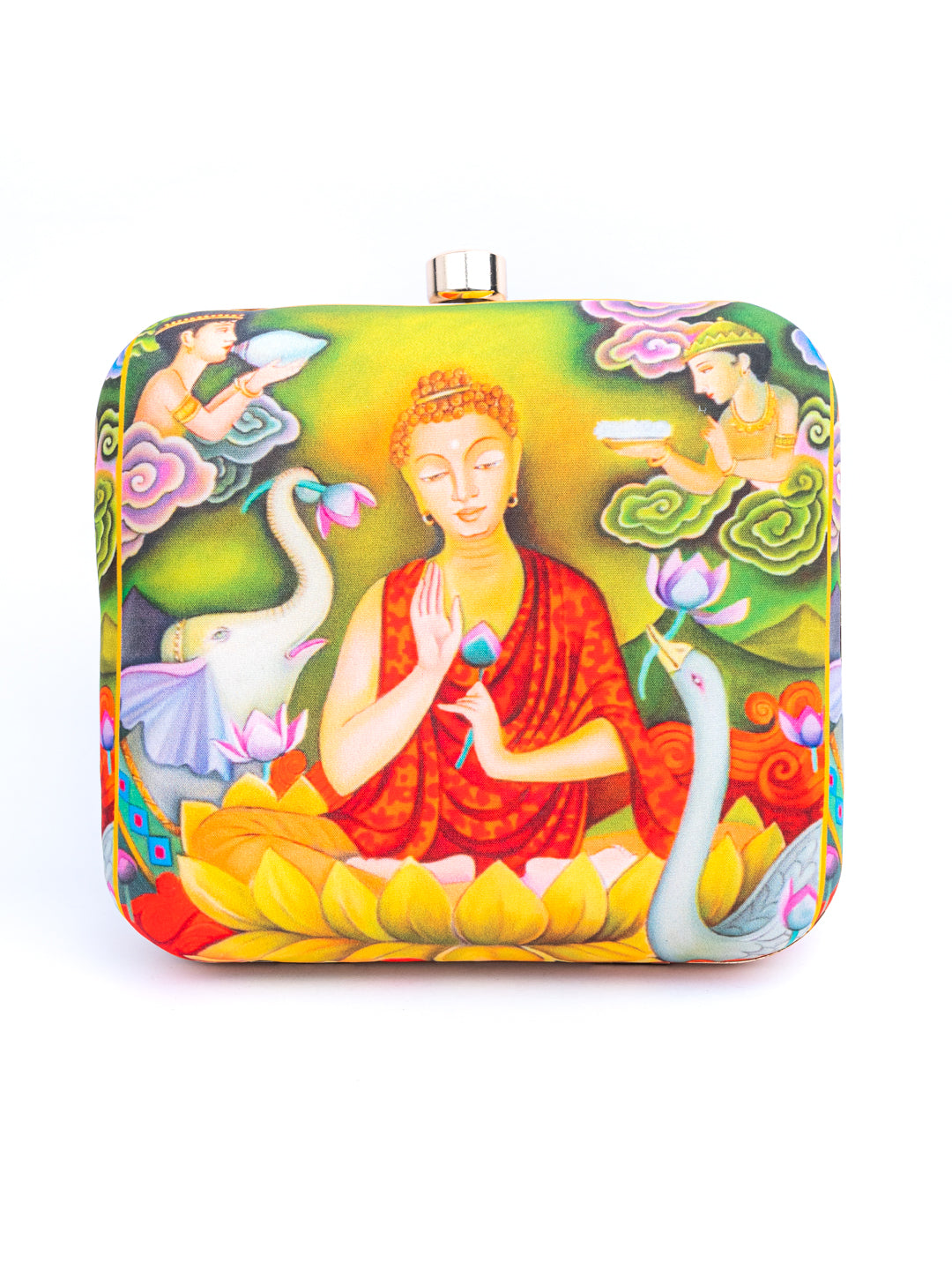 Nidhi_Rathi_Red_Green_Buddha_Printed_Box_Clutch