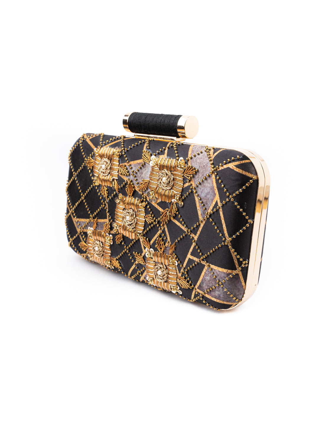 Black_&_Gold-Toned_Embroidered_Embellished_Box_Clutch_Nidhi_Rathi