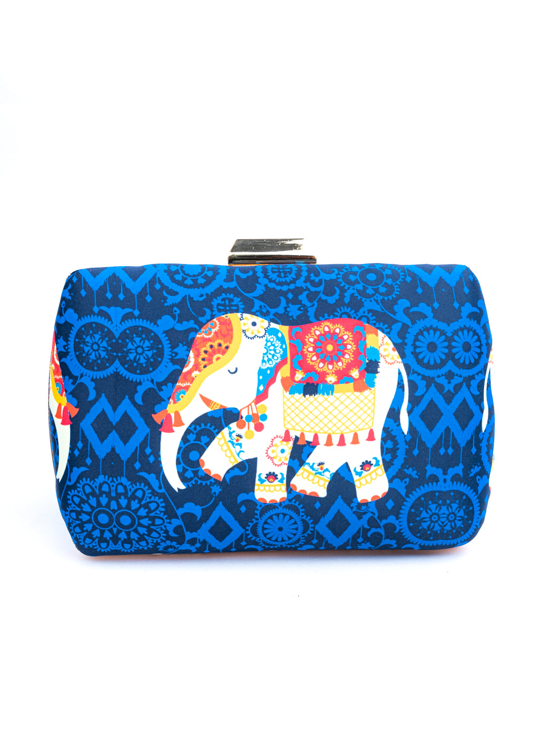 Nidhi_Rathi_Peach-Coloured_Blue_Elephant_Printed_Embellished_Box_Clutch