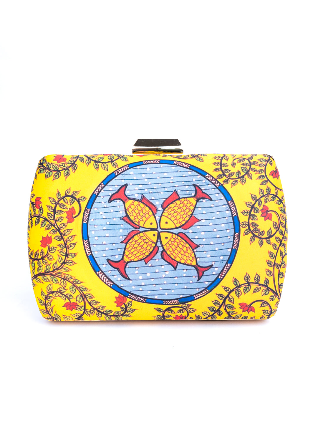 Nidhi_Rathi_Yellow_Blue_Fish_Mandala_Printed_Box_Clutch