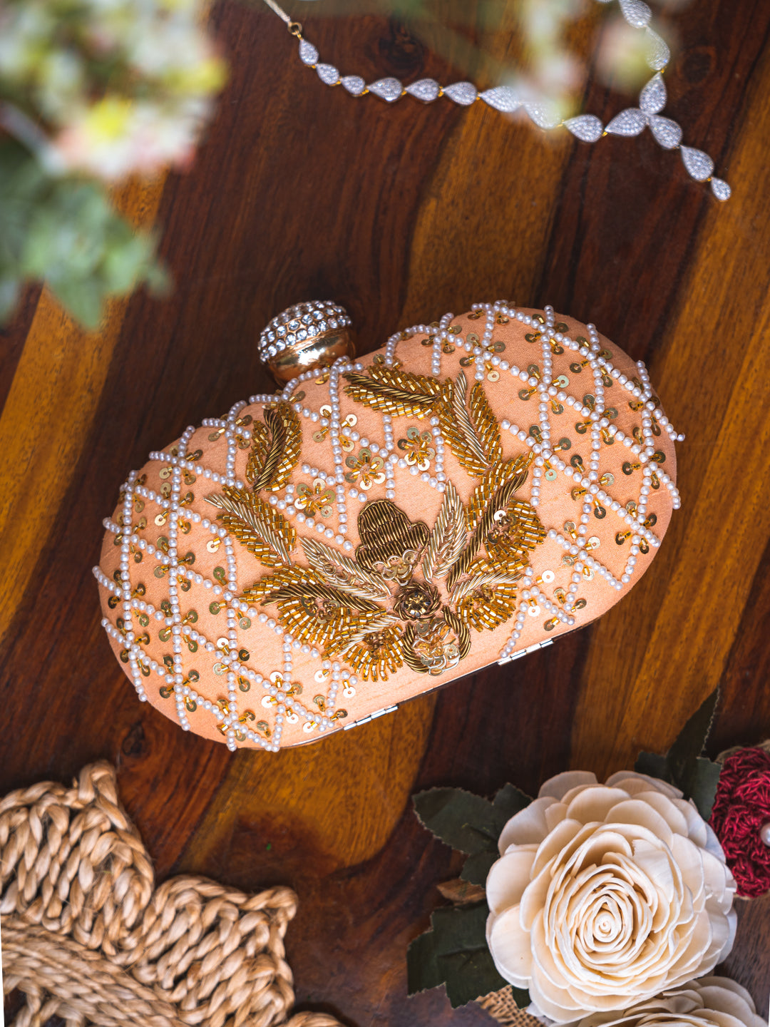 Peach-Coloured_&_White_Embroidered_Box_Clutch_Nidhi_Rathi