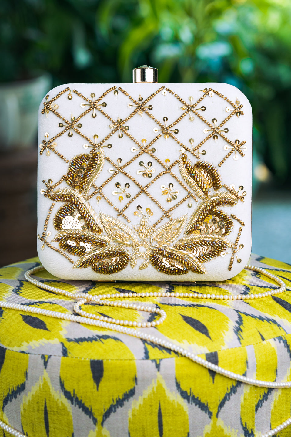Nidhi_Rathi_White_Gold-Toned_Embroidered_Box_Clutch