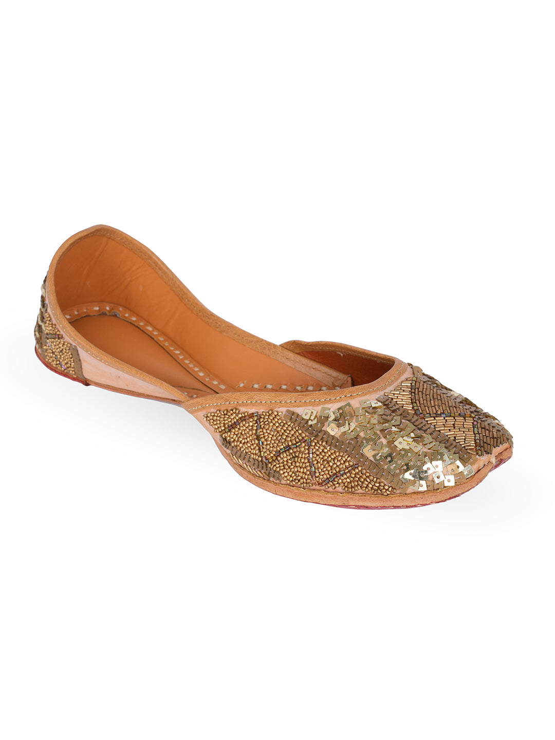 NR By Nidhi Rathi Women Antique Gold Embellised Leather Ethnic Mojaris Flats
