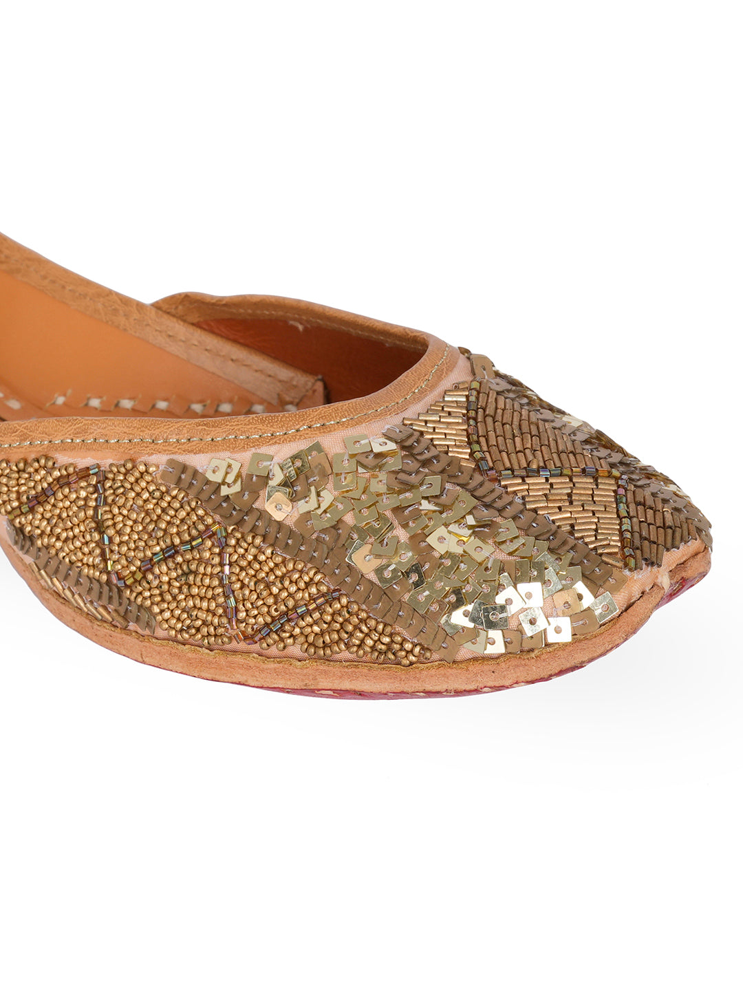 NR By Nidhi Rathi Women Antique Gold Embellised Leather Ethnic Mojaris Flats