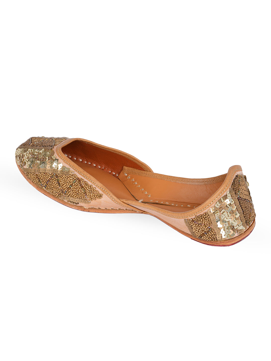 NR By Nidhi Rathi Women Antique Gold Embellised Leather Ethnic Mojaris Flats