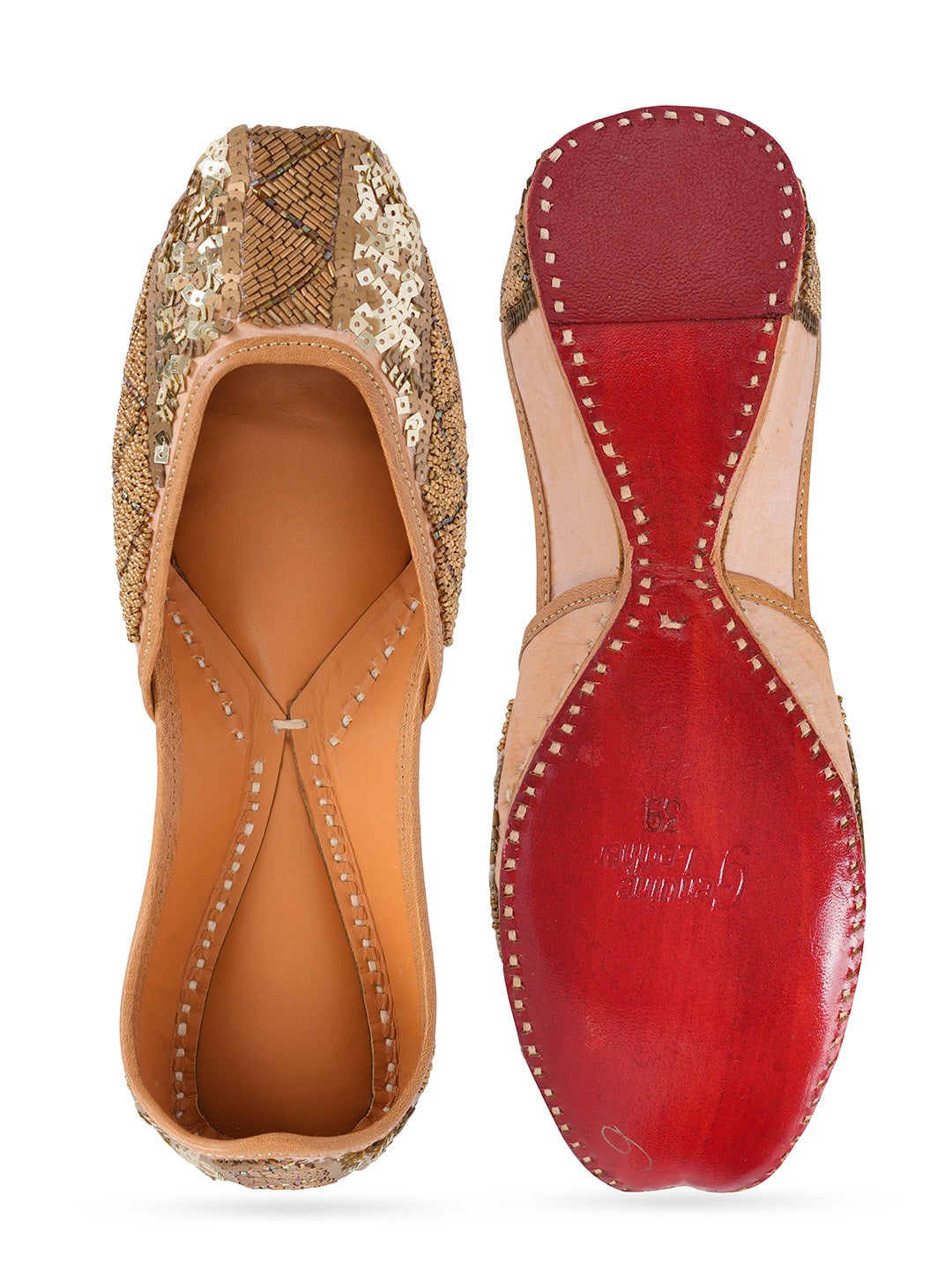 NR By Nidhi Rathi Women Antique Gold Embellised Leather Ethnic Mojaris Flats