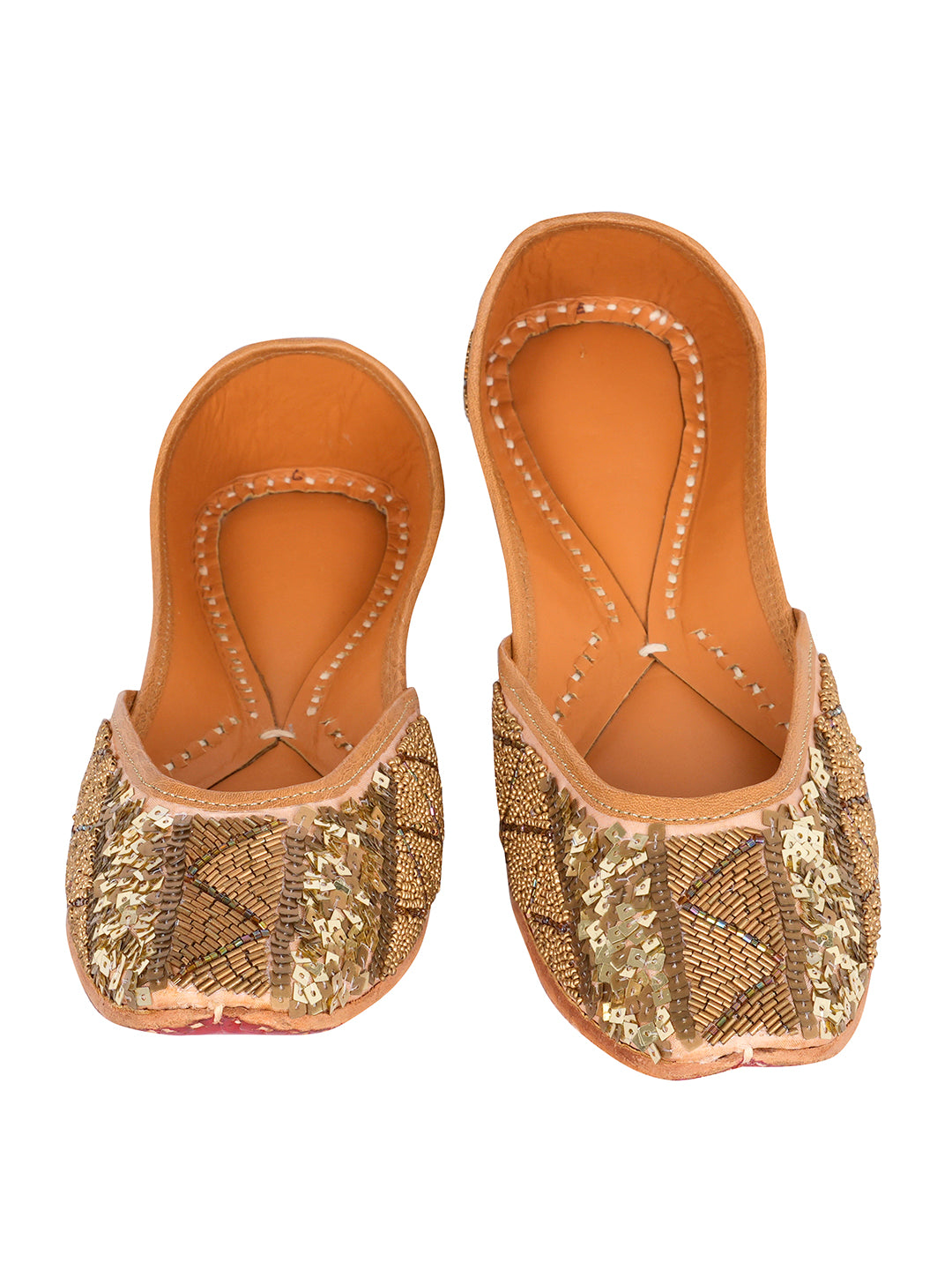 NR By Nidhi Rathi Women Antique Gold Embellised Leather Ethnic Mojaris Flats