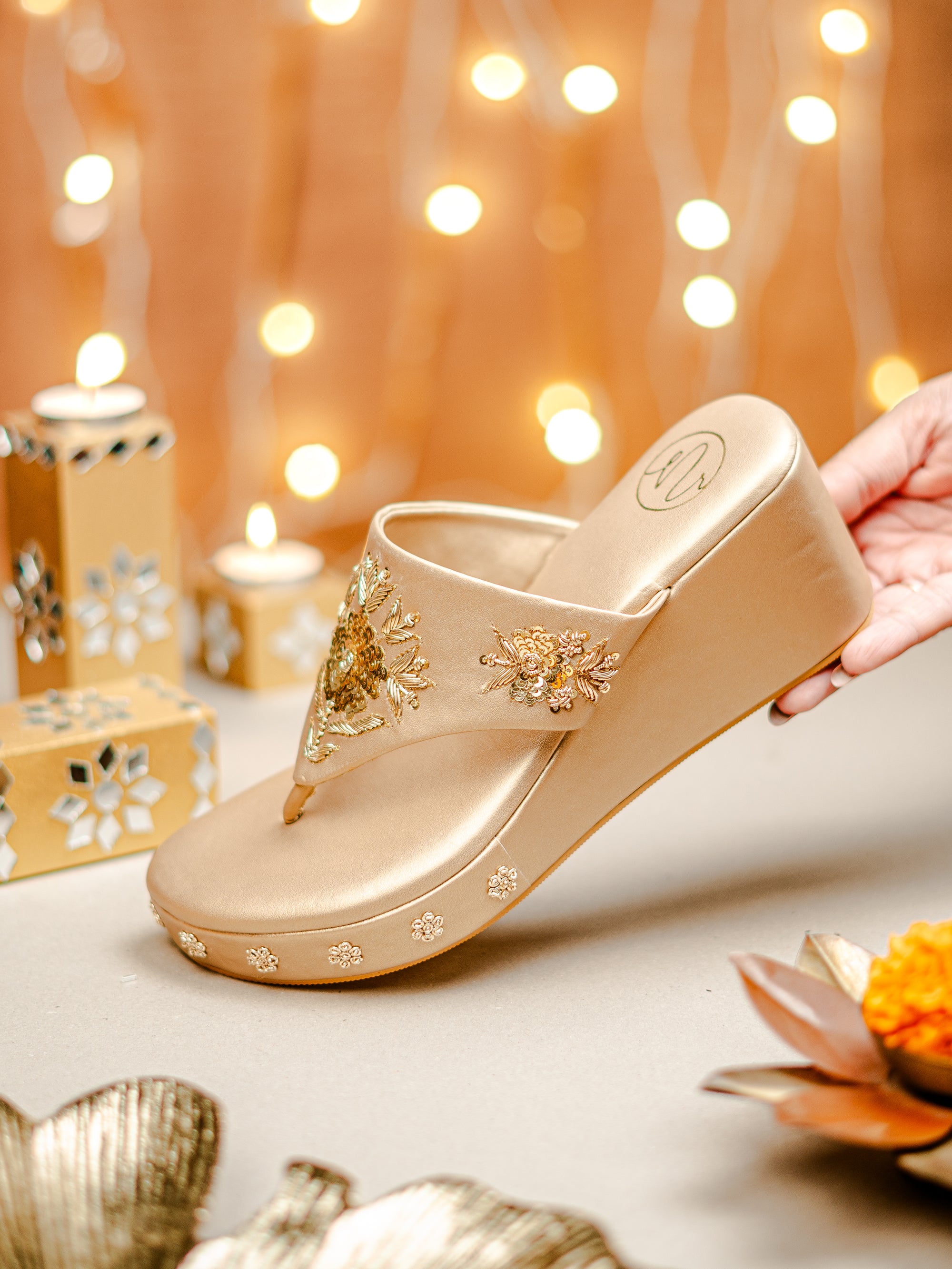 Embellished Ethnic Wedge Sandals