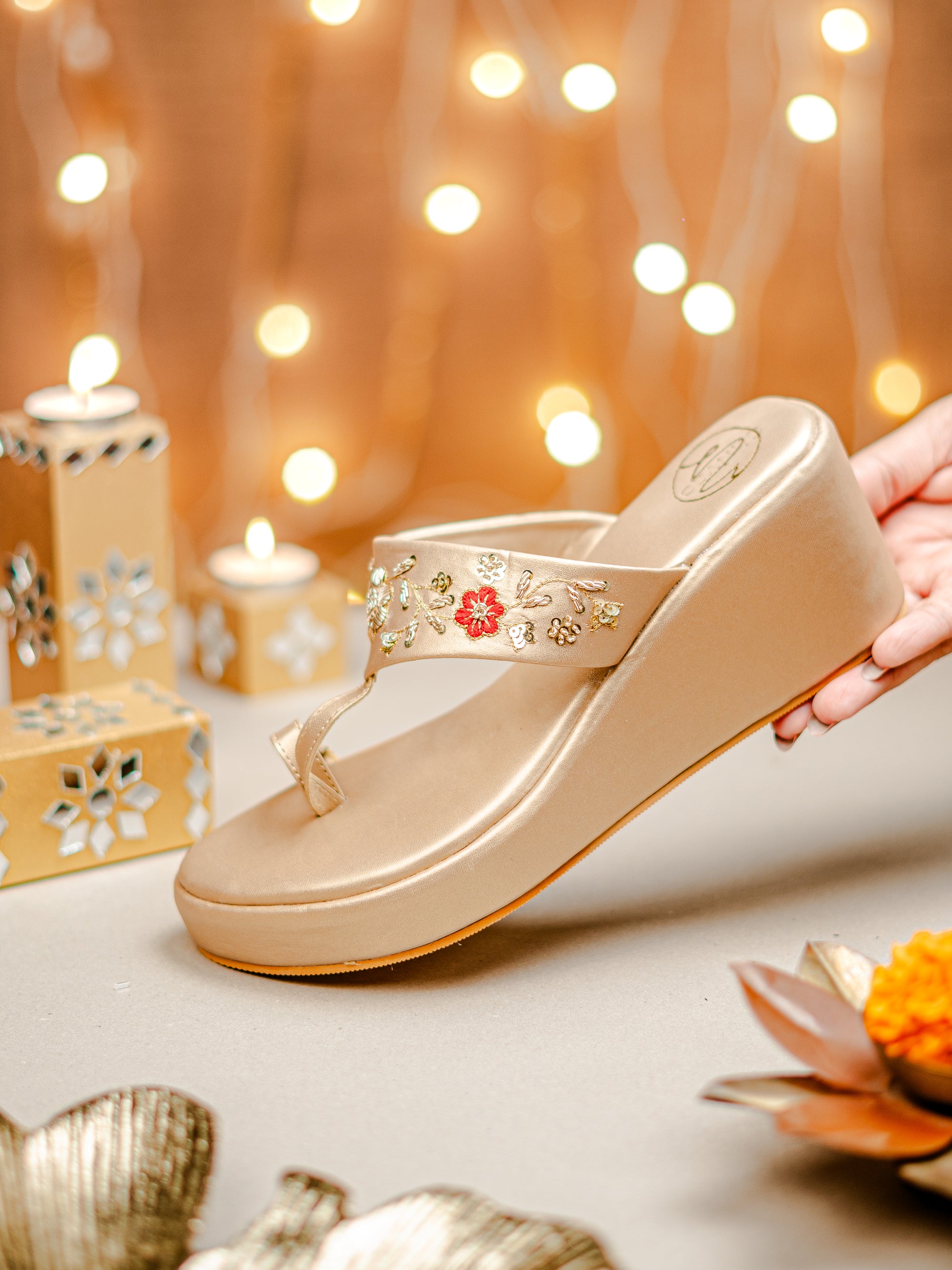 Embellished Ethnic Wedge Sandals