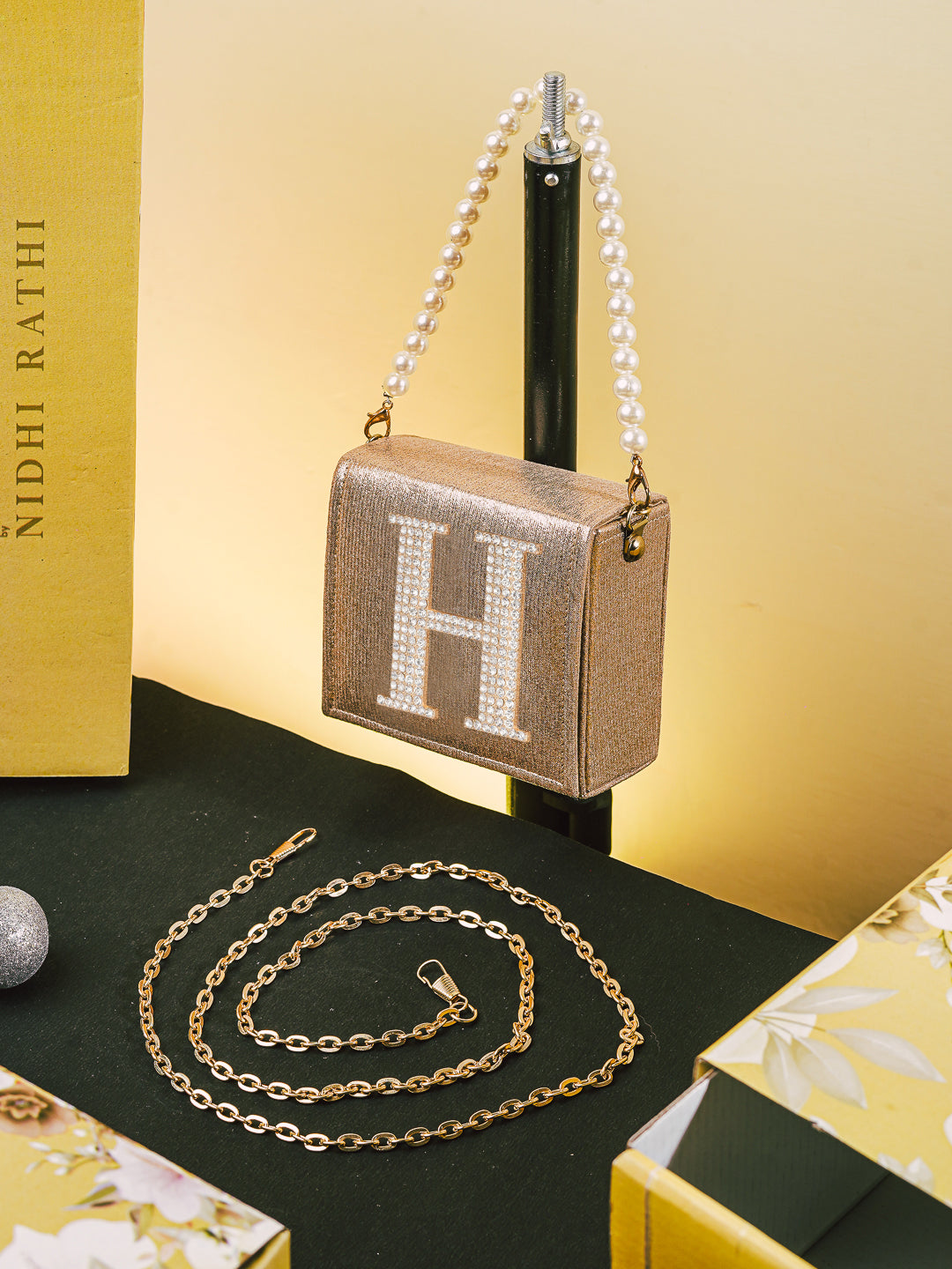 Golden_H_Alphabhet_Intial_Embellised_Flap_Bag_Nidhi_Rathi