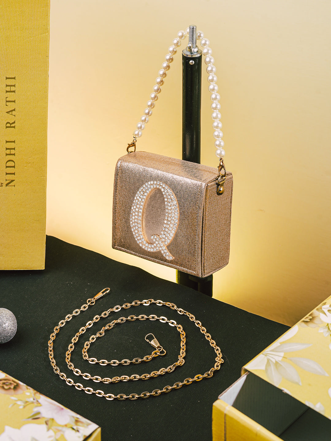 Golden_Q_Alphabhet_Intial_Embellised_Flap_Bag_Nidhi_Rathi