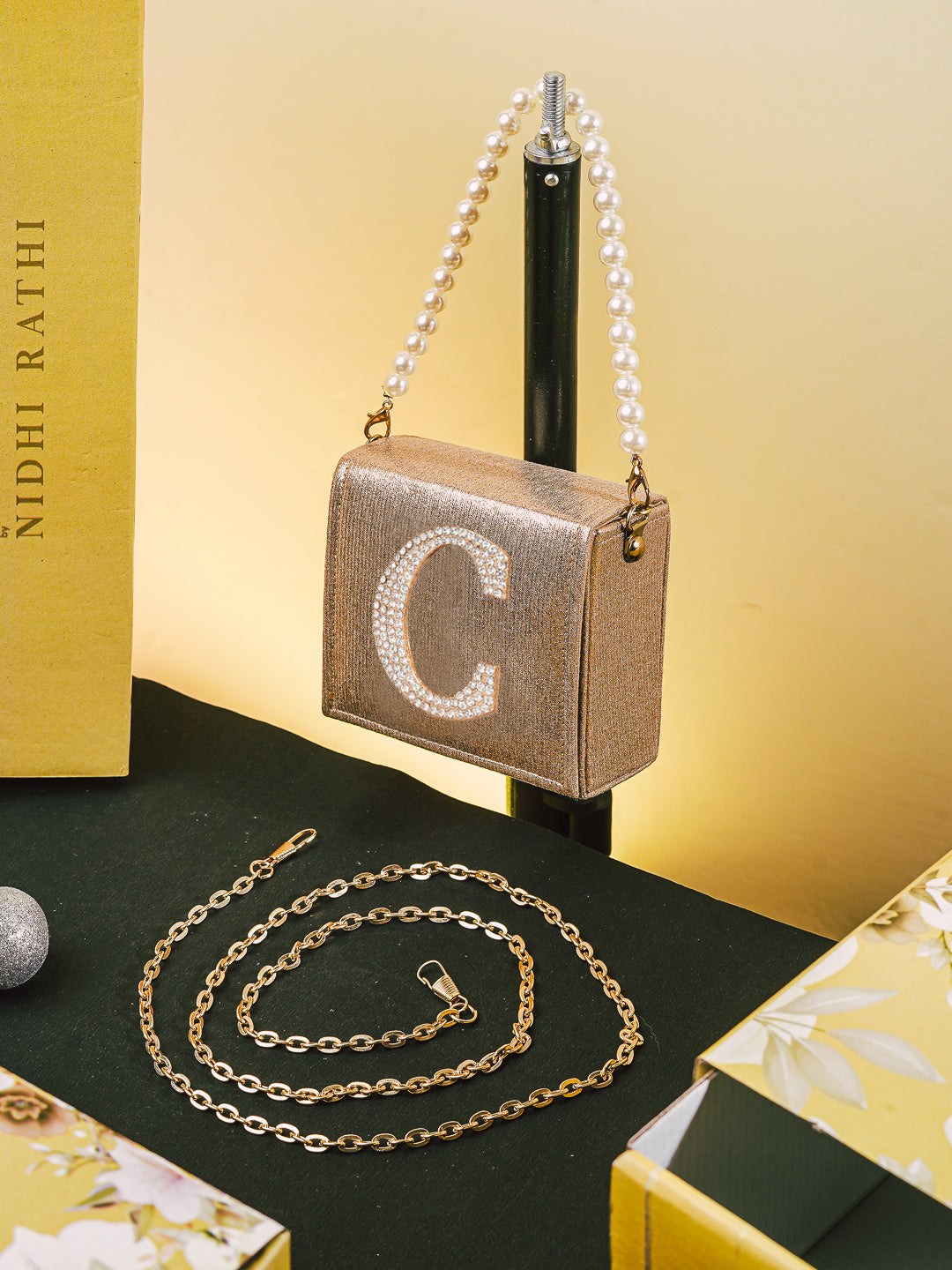 Golden_C_Alphabhet_Intial_Embellised_Flap_Bag_Nidhi_Rathi