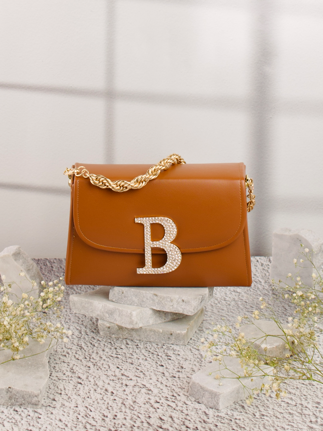 Tan_B_Alphabhet_Intial_Embellised_Flap_Bag_Nidhi_Rathi