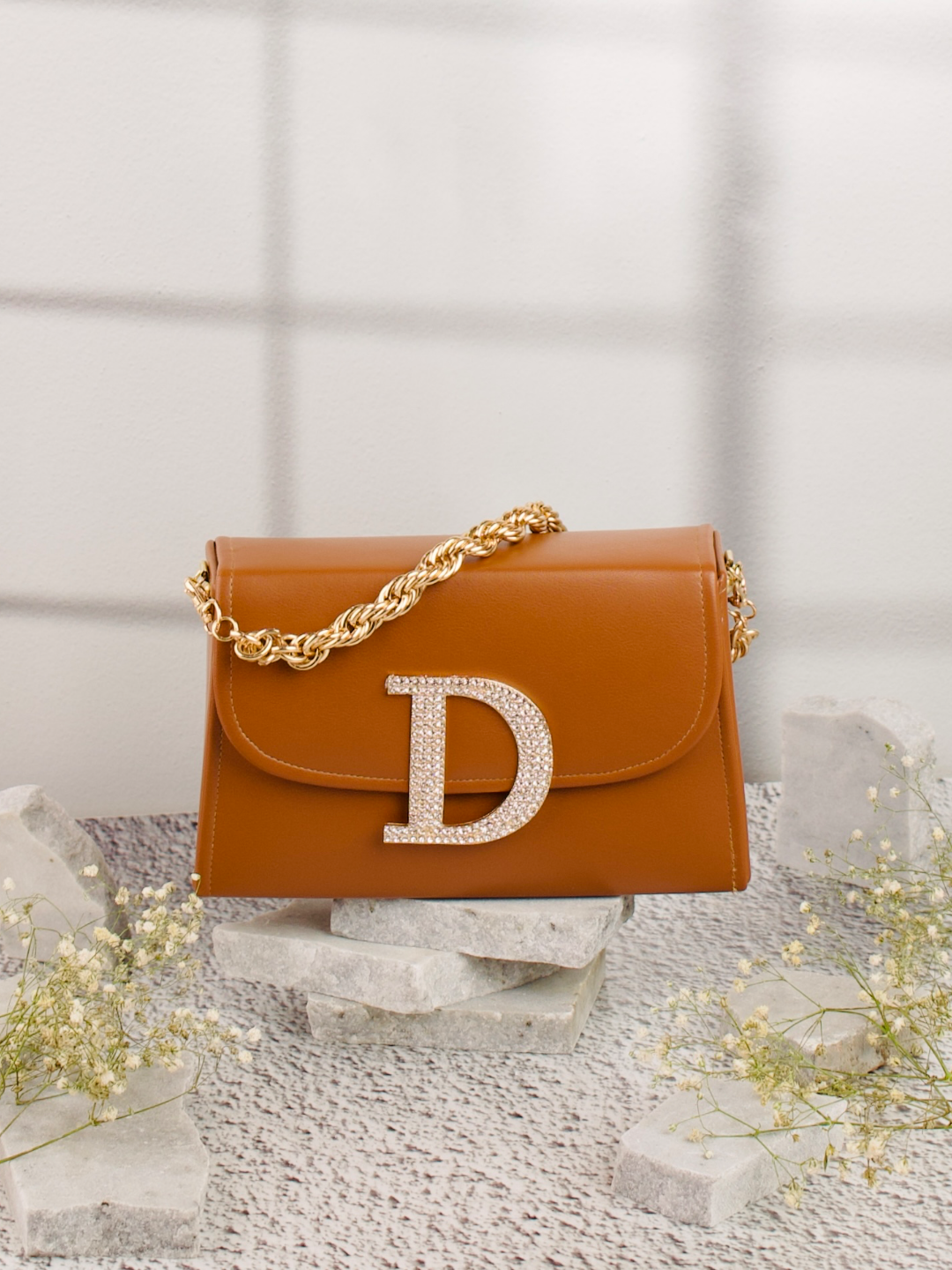 Tan_D_Alphabhet_Intial_Embellised_Flap_Bag_Nidhi_Rathi